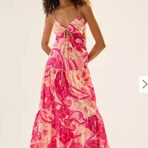 Farm Rio Pink Floral Cutout Halter Dress